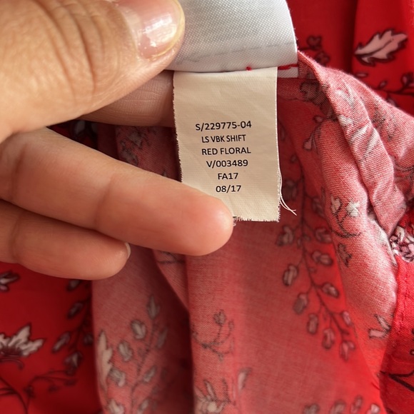 Gap long sleeve shift red floral M Square neck mini 3/4 length sleeves V back - Picture 6 of 10